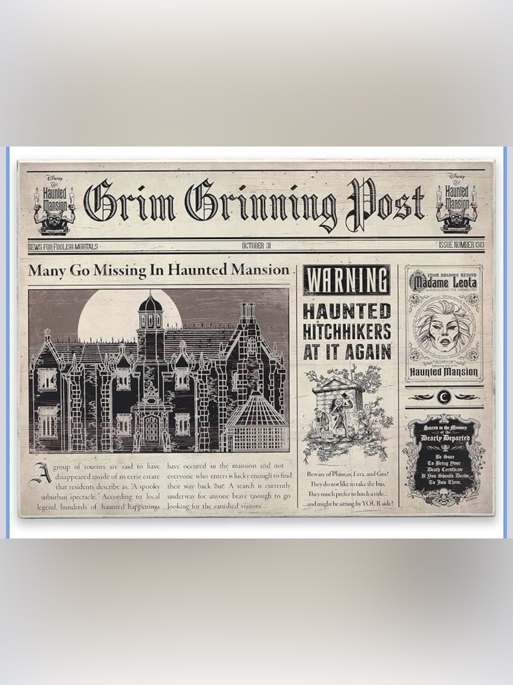 NWT-Spirit Halloween Disney The Haunted Mansion Newspaper Sign